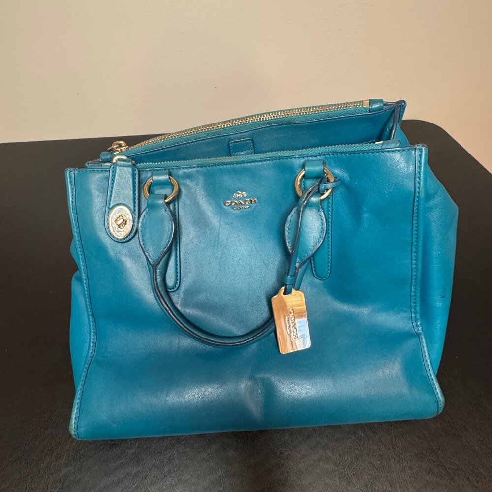 Coach Crosby Carryall Turquoise Leather Handbag - Picture 3 of 13
